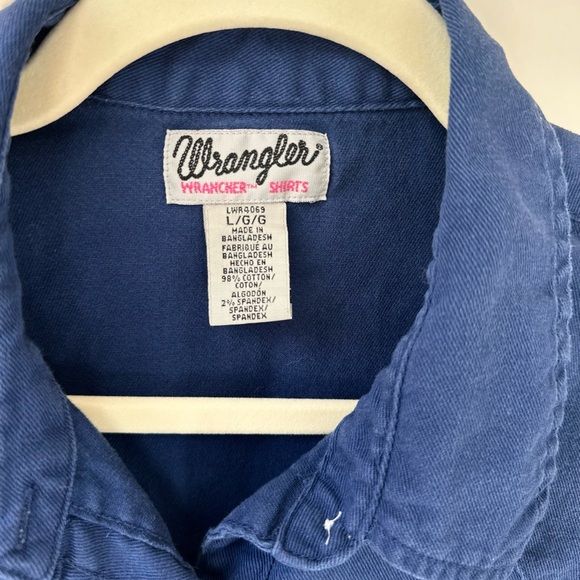VTG Wrangler Western Pearl-Snap Button Down Dark Indigo Blue Denim Shirt, Navy - Picture 3 of 5
